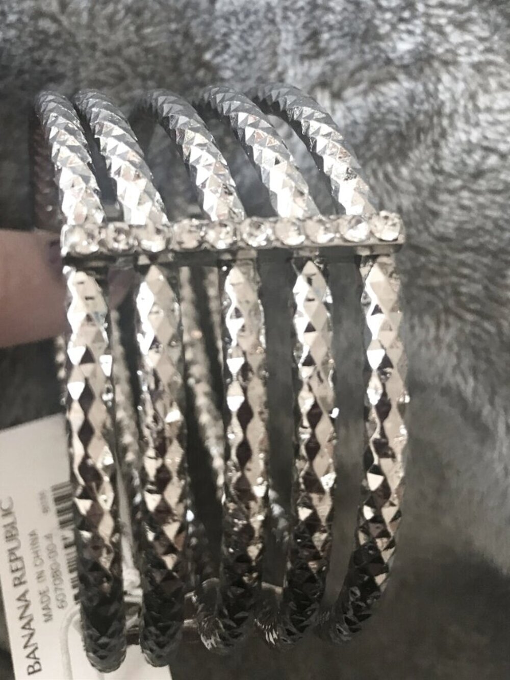 Banana Republic Silver Stretch Bangle Bracelet Crystals Orig $29.99 NWT M605